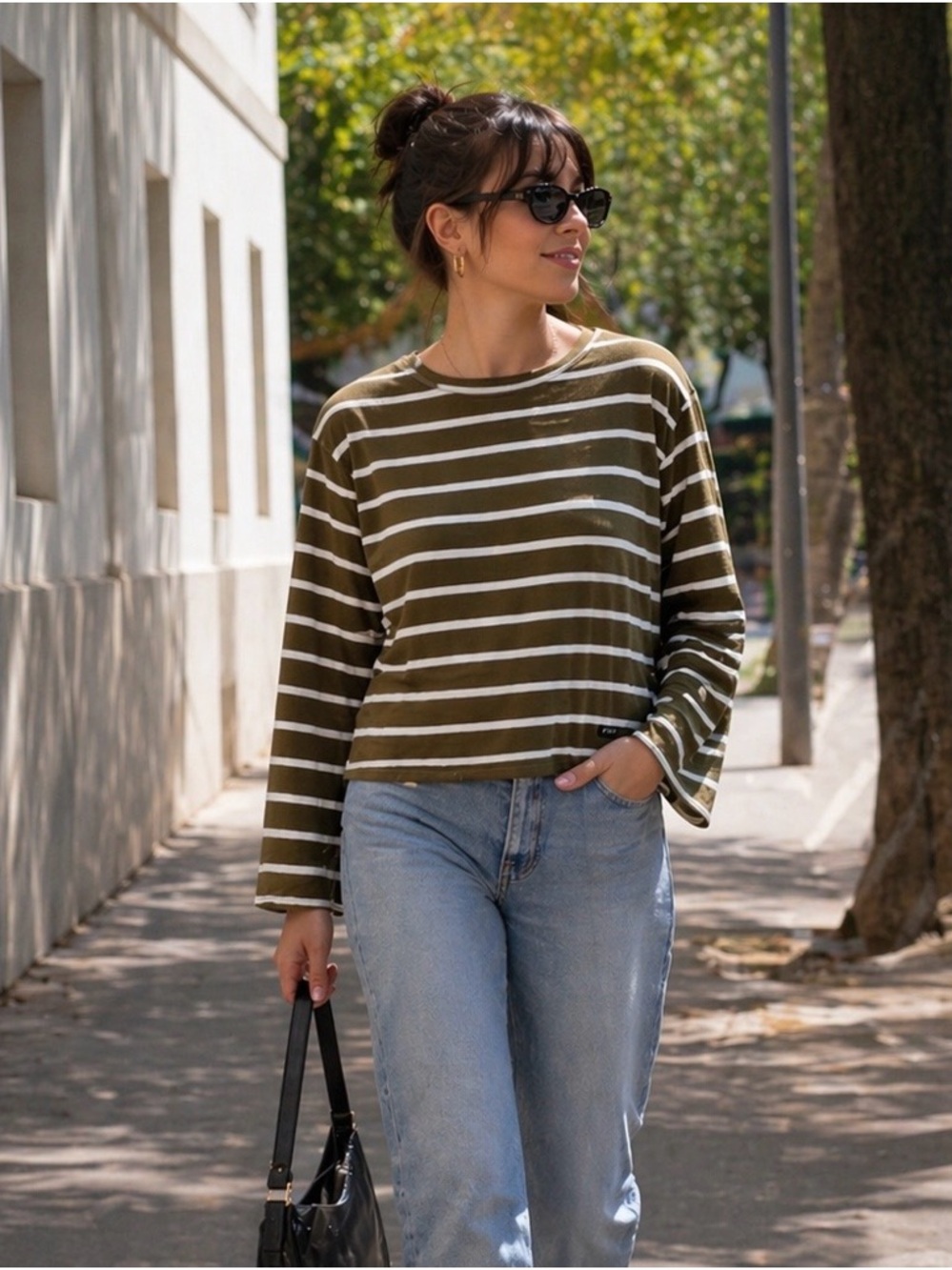 LIRA Women’s Cotton Longsleeve Pullover Striped Top Medium Normcore
